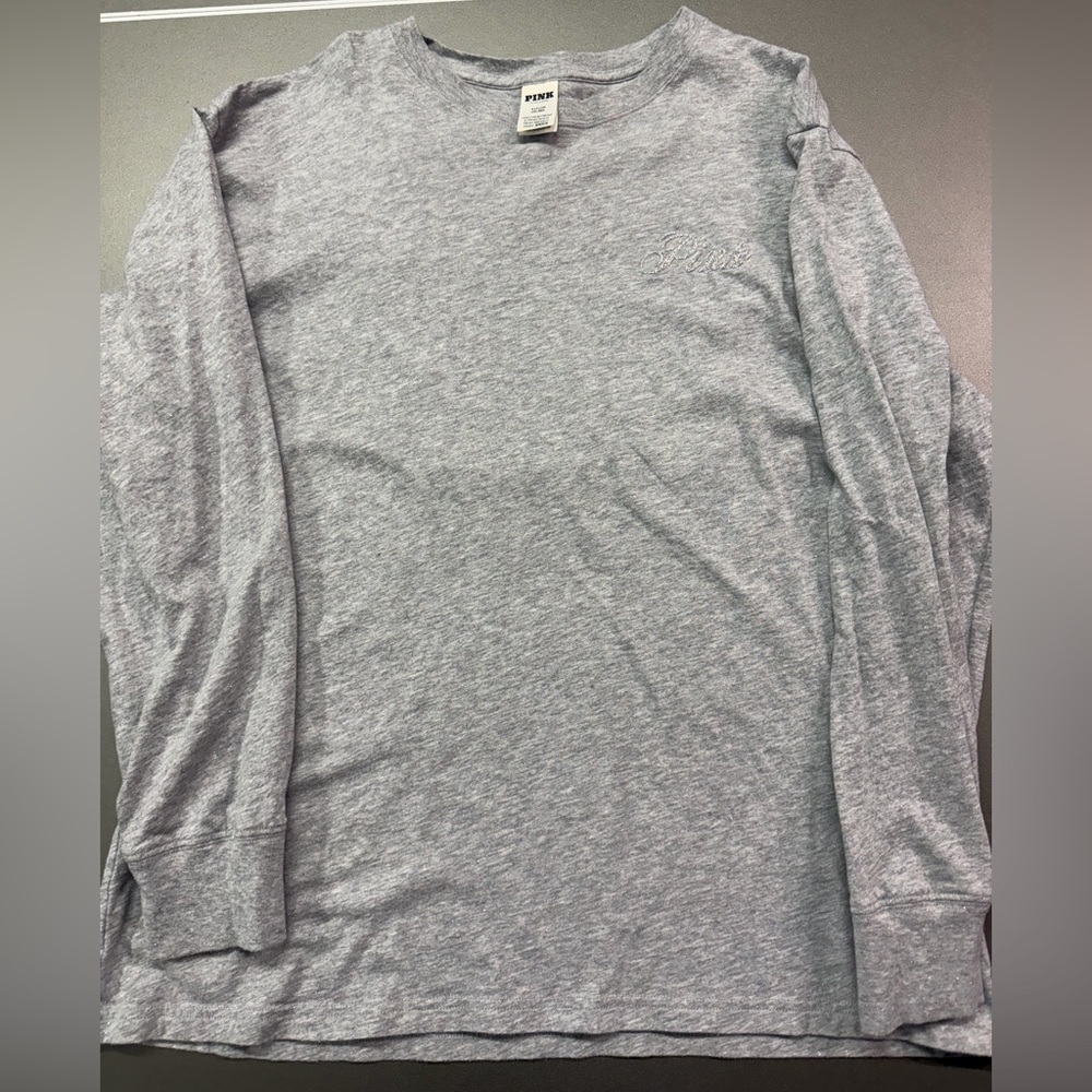 Victoria's Secret PINK Shimmer Long Sleeve Glitter Logo‎ Laurel Wreath Shirt S